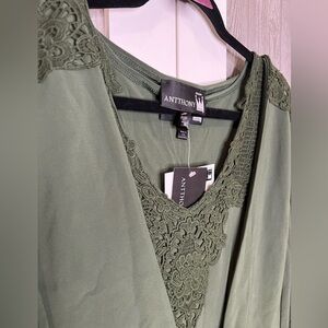 137. NWT Anthony Originals Twin-Set Embroidered Olive Green Jacket/Tank 3X